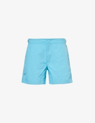 Shop Orlebar Brown Men's Aqua Blue Setter Logo-tab Regular-fit Swim Shorts
