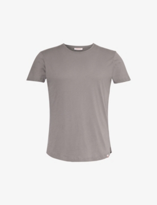 Shop Orlebar Brown Men's Storm Grey Brand-tab Round-neck Cotton T-shirt