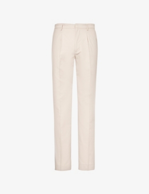 Shop Paige Men's Pale Khaki Shultz Straight-leg High-rise Cotton-blend Trousers