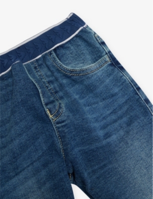 Shop Emporio Armani Denim Blu Md Branded-waistband Straight-leg Stretch-denim Blend Jeans 6-36 Months