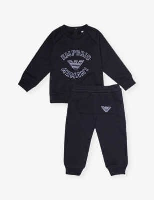 EMPORIO ARMANI: Logo-embossed regular-fit cotton-jersey tracksuit 6-26 months