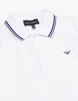 Emporio Armani Boys Bianco Ottico Kids Classic Logo-print Stretch-cotton Polo Shirt 4-16 Years In Bianco Ottico