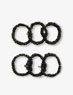 Shop Drowsy Sleep Co Women's Black Drowsy Mini Logo-embellished Pack Of Six Silk Scrunchies