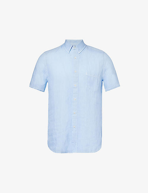 120% LINO: Short-sleeve patch-pocket regular-fit  linen shirt