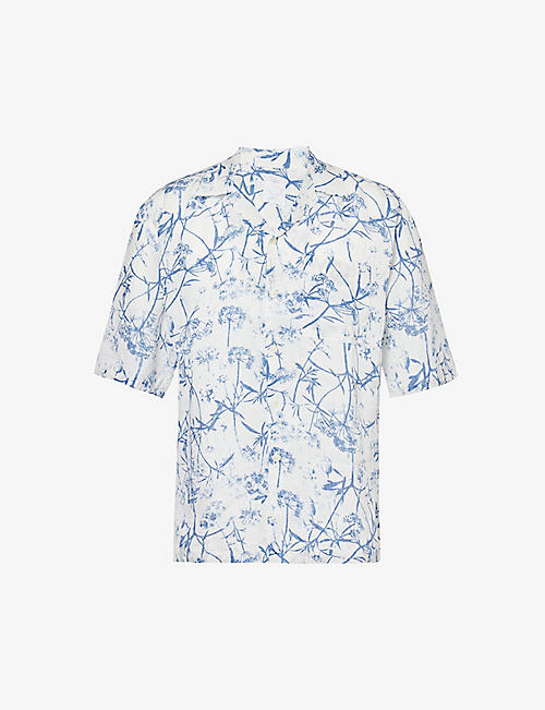 120% LINO: Short-sleeve patch-pocket regular-fit  linen shirt