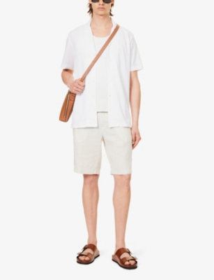 Shop 120% Lino Men's T.f. Fantasia Sabbia Regular-fit Mid-rise Linen Shorts