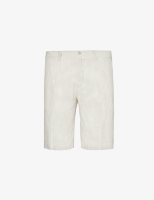 Shop 120% Lino Men's T.f. Fantasia Sabbia Regular-fit Mid-rise Linen Shorts