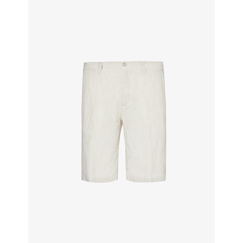 Shop 120% Lino Mens T.f. Fantasia Sabbia Regular-fit Mid-rise Linen Shorts