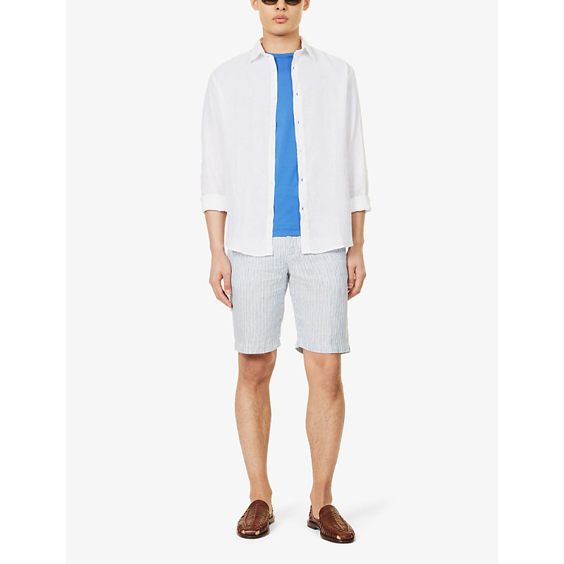 Shop 120% Lino Men's T.f. Fantasia Celeste Bermuda Pressed-crease Mid-rise Linen Shorts