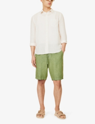 Shop 120% Lino Men's Medium Green Soft Fade Bermuda Pressed-crease Mid-rise Linen Shorts