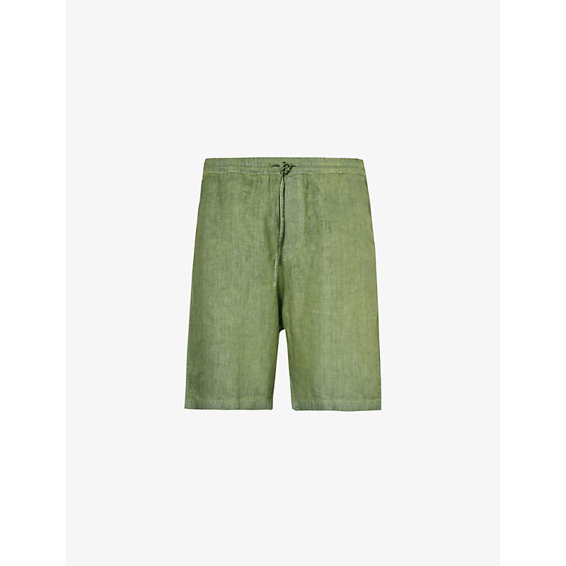 Shop 120% Lino Bermuda Pressed-crease Mid-rise Linen Shorts In Medium Green Soft Fade
