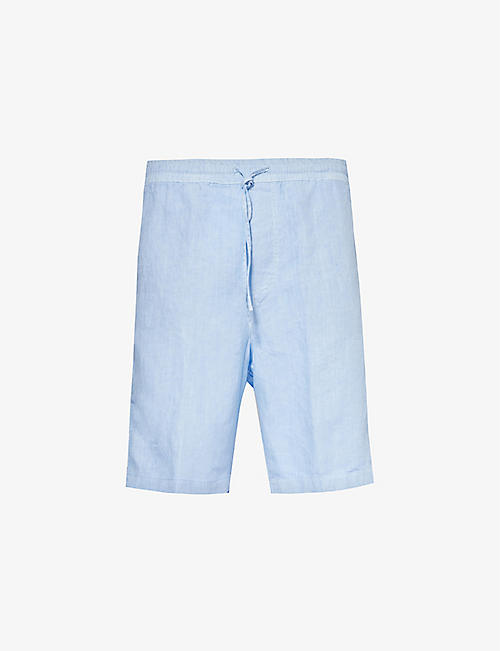 120% LINO: Bermuda pressed-crease mid-rise linen shorts