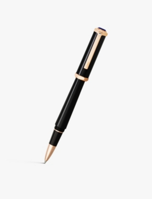 CARTIER: Santos-Dumont rose gold-plated black composite rollerball pen