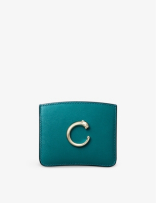 Shop Cartier Panthère De  Simple Leather Card Holder In Blue