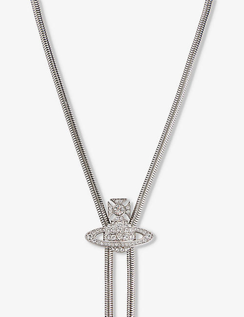 VIVIENNE WESTWOOD JEWELLERY: Bolo crystal-embellished platinum-plated recycled brass tie