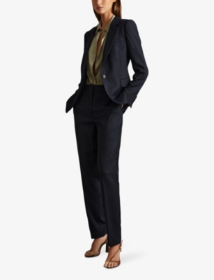Reiss Womens Hallie Textured Slim-fit Wool-blend Trousers Navy In Navy