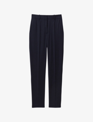 Reiss Womens Hallie Textured Slim-fit Wool-blend Trousers Navy In Navy