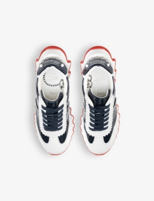 Christian Louboutin Kid's Mini Shark Flat Red Sole Runner Sneakers, Toddlers/kids In Marine/bianco