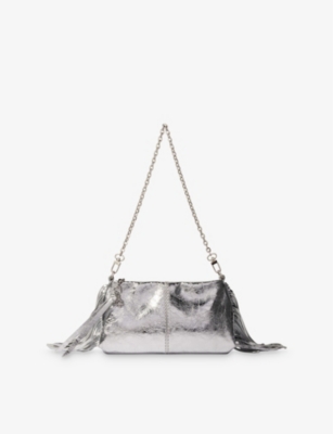 Shop Maje Women's Noir / Gris Tassel-embellished Chain-strap Leather Bag
