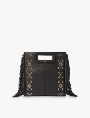 MAJE: Bead-embellished logo-embossed leather shoulder bag