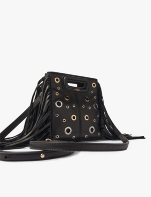 MAJE: Eyelet-embellished mini leather shoulder bag