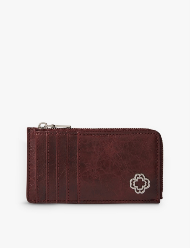 Clover-embellished vintage-leather purse