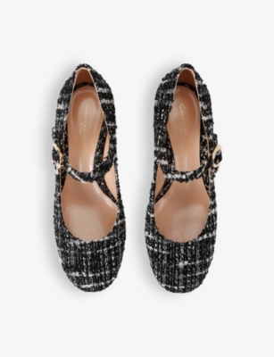 GIANVITO ROSSI: Mary Ribbon 45 bouclé heeled courts