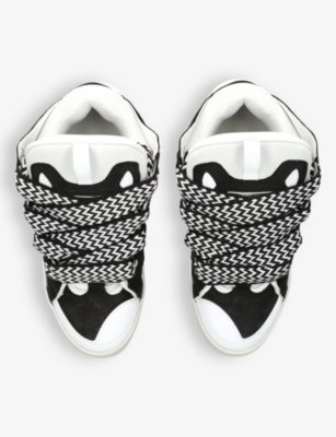 Shop Lanvin Mens  Curb Leather, Suede And Mesh Low-top Trainers In Blk/white