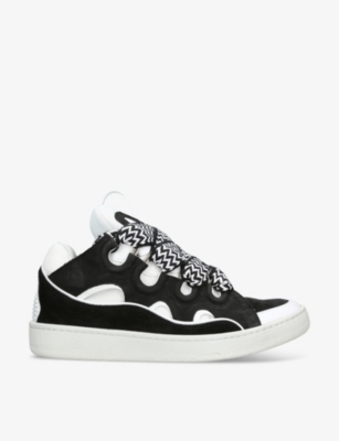 LANVIN: Curb leather, suede and mesh low-top trainers