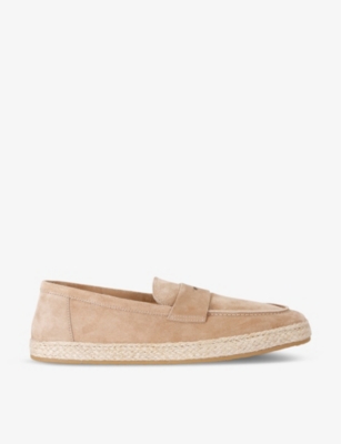 BRUNELLO CUCINELLI: Espadrille-sole panelled suede penny loafers