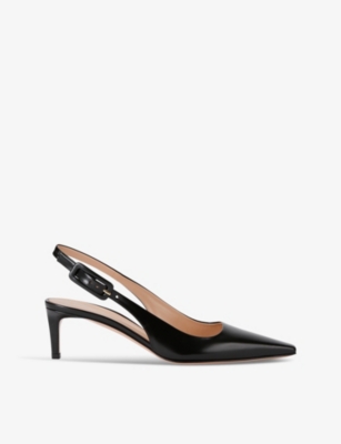 Shop Gianvito Rossi Womens  Lindsay Tokio Pointed-toe Leather Heeled Courts In Black