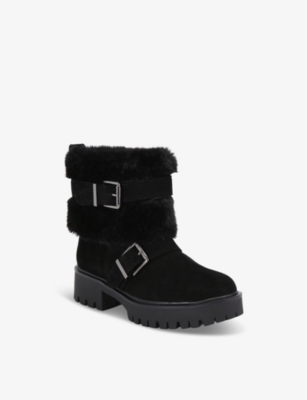 Shop Carvela Womens Black Alpine Buckle-embellished Flat Suede Ankle Boots Eur 36 / 3 Uk