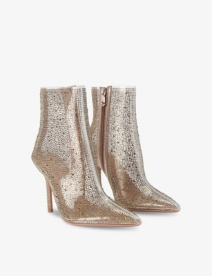 Shop Carvela Womens Gold Lovebird Vinyl Crystal-embellished Heeled Ankle Boots