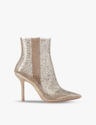 Shop Carvela Womens Gold Lovebird Vinyl Crystal-embellished Heeled Ankle Boots