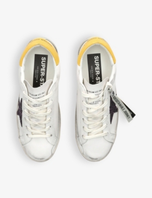 Golden Goose Bio-based Super-star With Red Glitter Star And Leather Heel Tab In White/comb