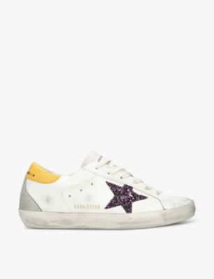 Golden Goose Bio-based Super-star With Red Glitter Star And Leather Heel Tab In White/comb