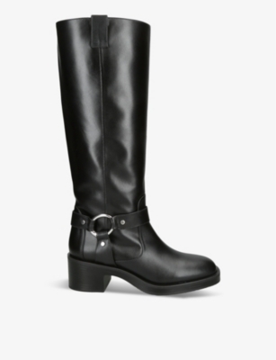 STUART WEITZMAN: Jax round-buckle leather knee-high heeled boots