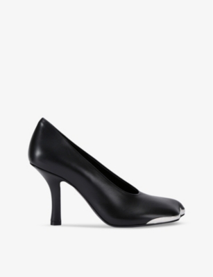 Shop Burberry Womens Black Duck Contrast-toe Heeled Leather Pumps