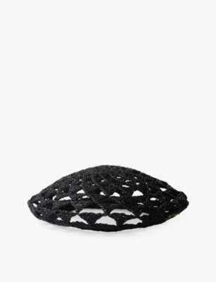 PRADA: Embroidered-logo geometric-pattern crochet beret