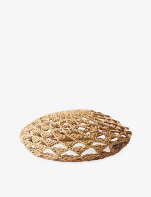 Prada Womens Neutral Embroidered-logo Geometric-pattern Crochet Beret In Neutral