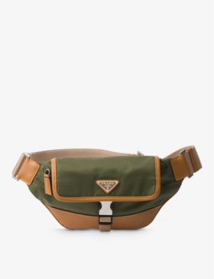 Shop Prada Re-nylon Leather And Recycled-nylon Shoulder Bag In Green