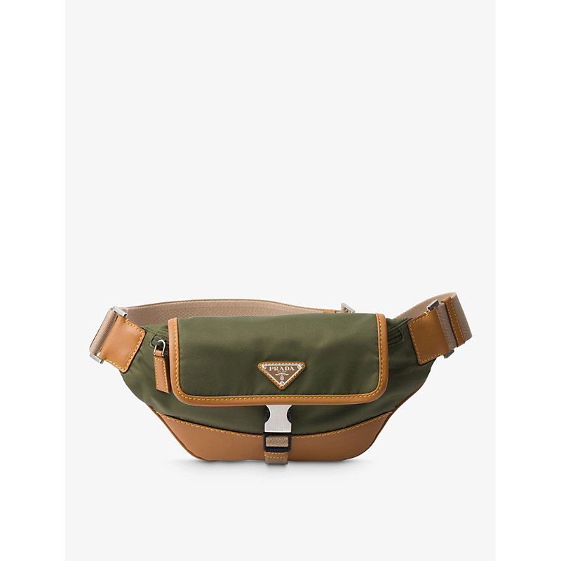 Prada Mens Green Re-nylon Leather And Recycled-nylon Shoulder Bag