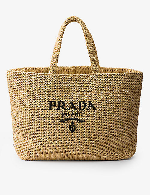 PRADA: Logo-embroidered crochet tote bag