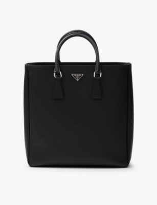 PRADA Brand plaque leather tote bag Selfridges