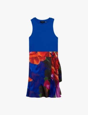 TED BAKER: Sandiyy pleated knitted-bodice stretch-woven midi dress