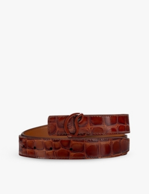 CHRISTIAN LOUBOUTIN: Logo-buckle croc-embossed leather belt