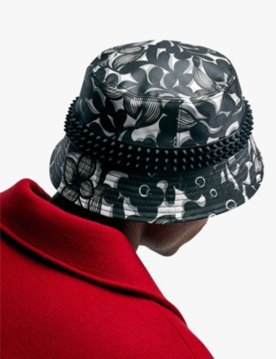 Christian Louboutin Bobino Spikes Graphic-print Cotton-canvas Bucket Hat In Black/white