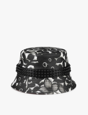 Christian Louboutin Bobino Spikes Graphic-print Cotton-canvas Bucket Hat In Black