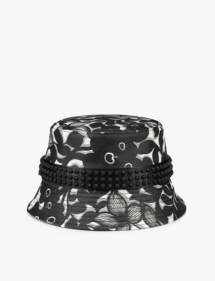 Christian Louboutin Bobino Spikes Graphic-print Cotton-canvas Bucket Hat In Black/white