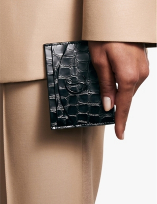 Christian Louboutin Black Loubi54 Brand-embossed Leather Card Holder In Black